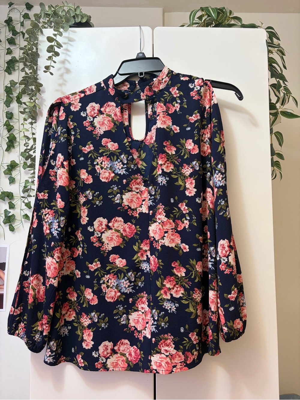 Faith and Joy Navy Floral Keyhole Blouse